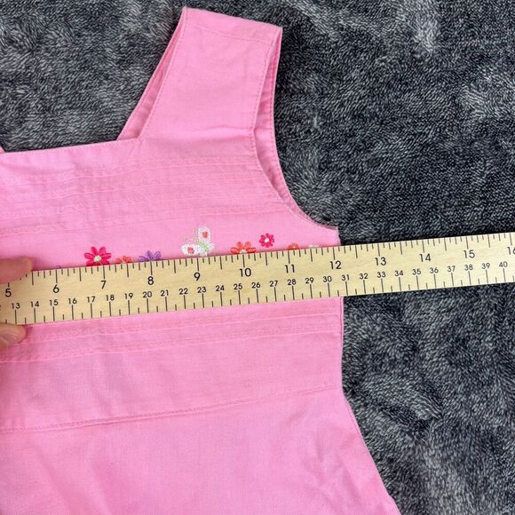Vtg Just Friends Pink Embroidered Floral Sleeveless Dress Girls 5 Button Back - Picture 4 of 9